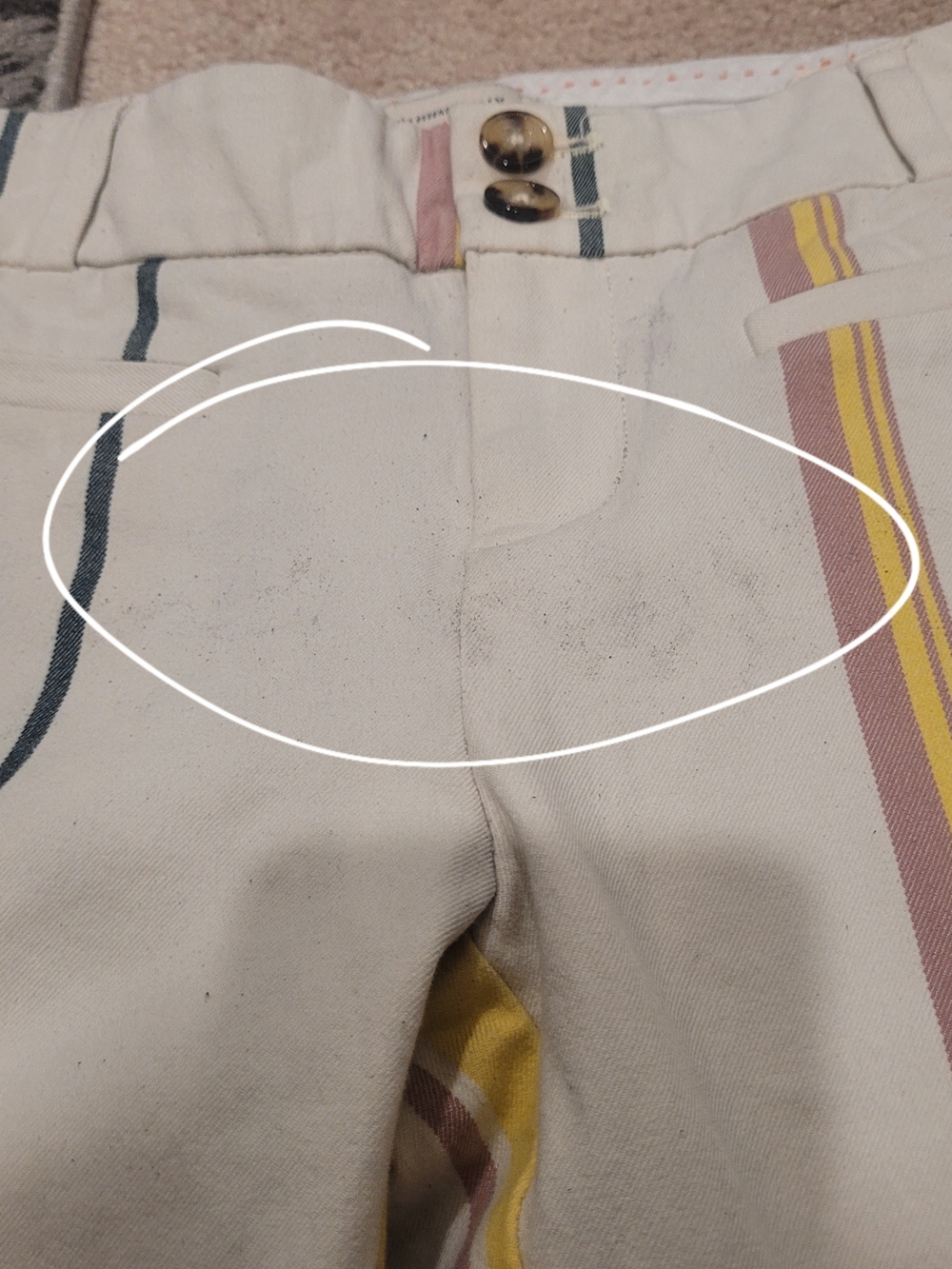 Anthropologie The Essential Slim Striped Pants Cream Yellow Mauve Size 0 FLAW
